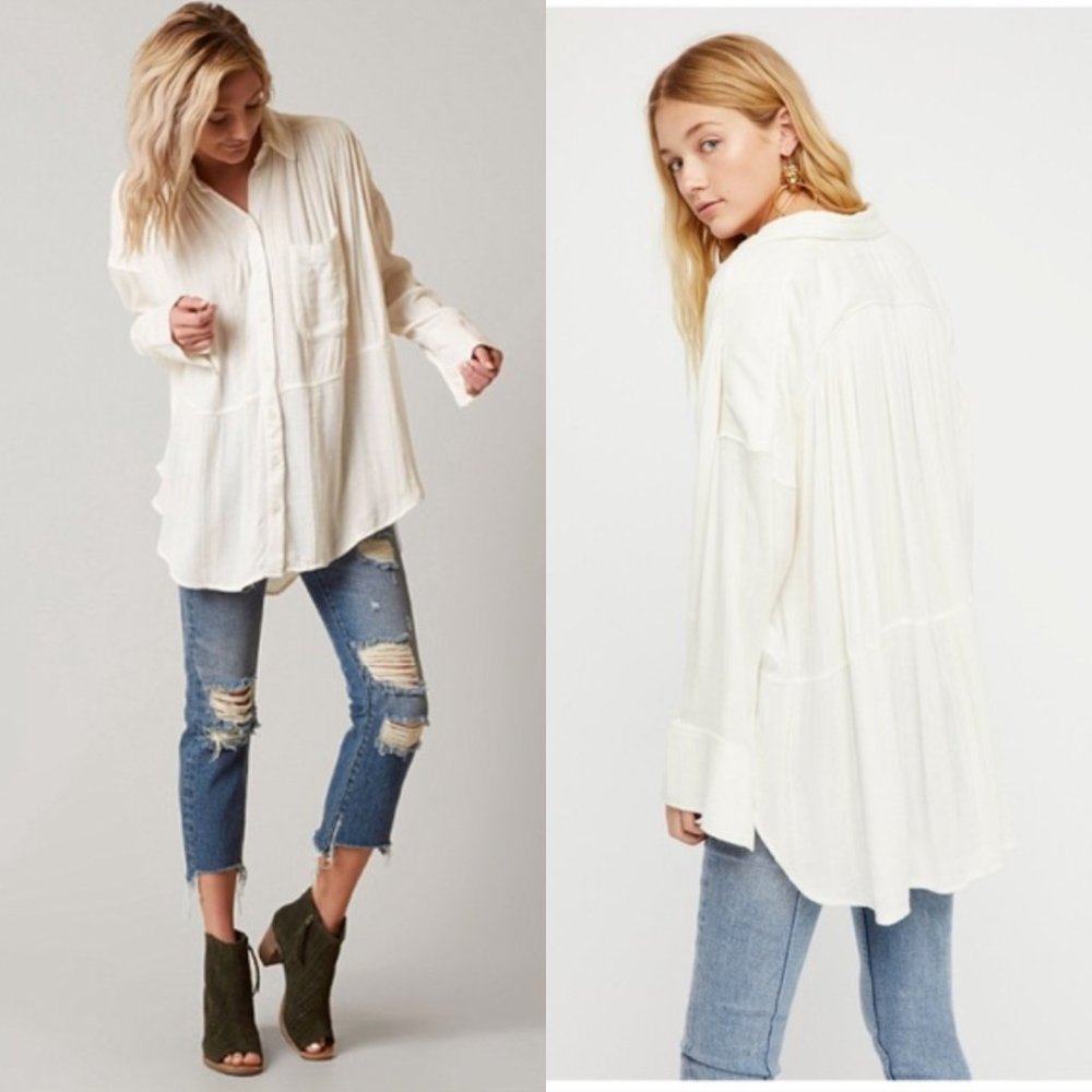 Free People - Cozy Nights Oversized Shirt in white